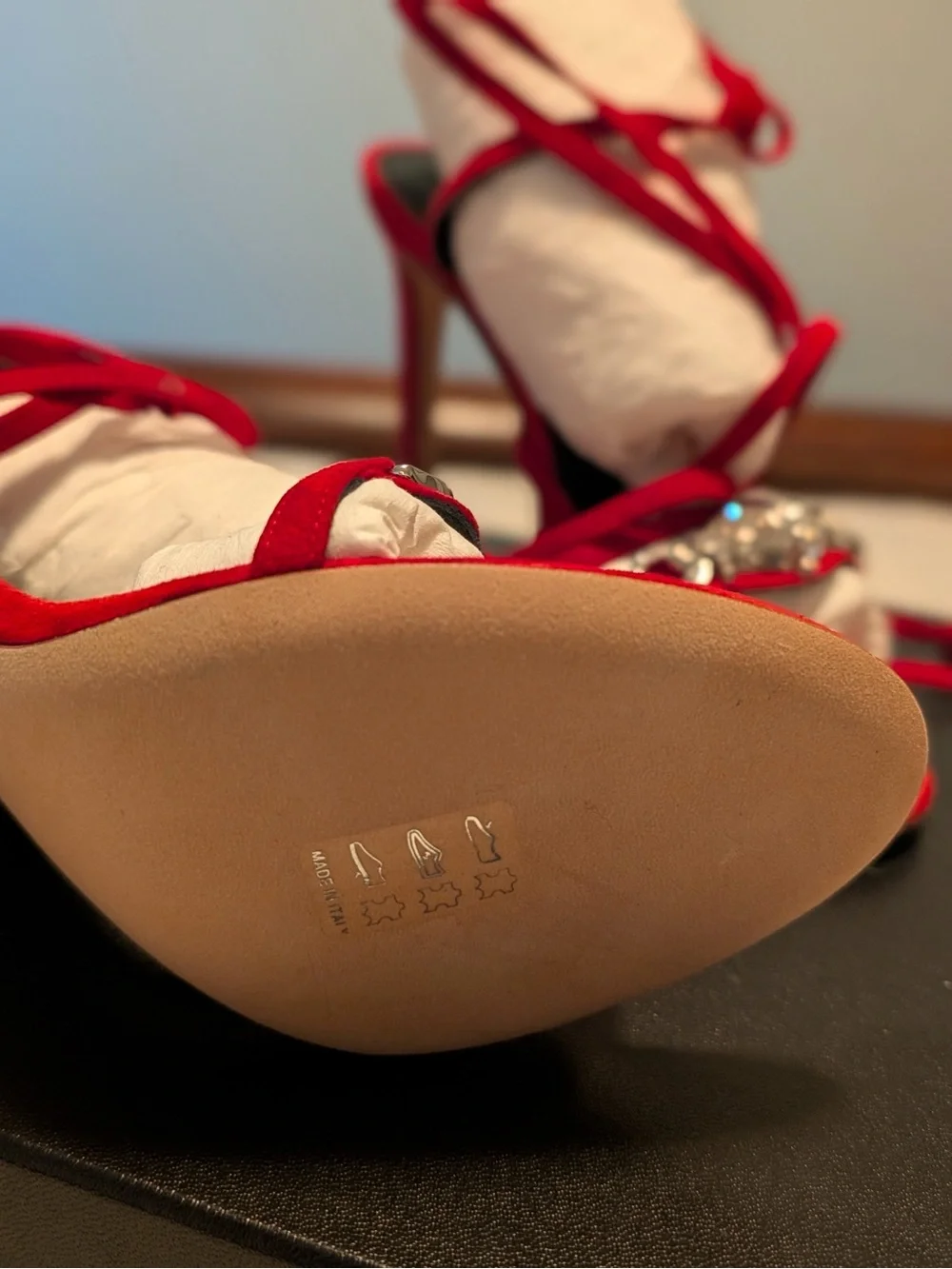 Giuseppe Zanotti Red Suede Crystal-Embellished Lace-Up Heels